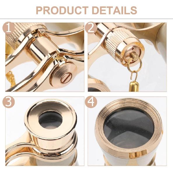 Opera Glasses Binoculars 3X25,Mini Binocular Compact Lightweight, Foldable BK7 Theater Glasses with Chain for Adults Kids Women In Musical Concert