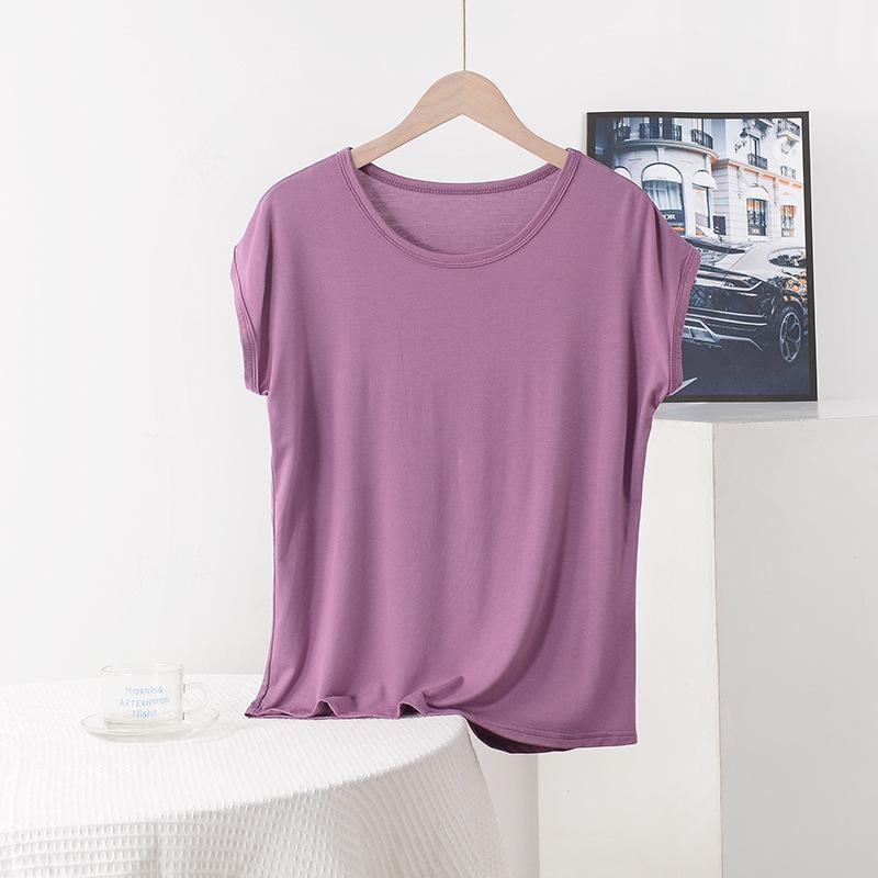 Summer Top for Moms Solid Color Ladies' Loose Fit Modal T-Shirt Plus Size Round Neck Short Sleeve T-shirt