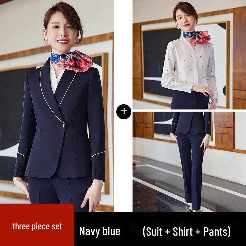 China Southern Airlines Flight Attendant Professional Suit: High-End Rose Red Vest and Dress Reception Uniform