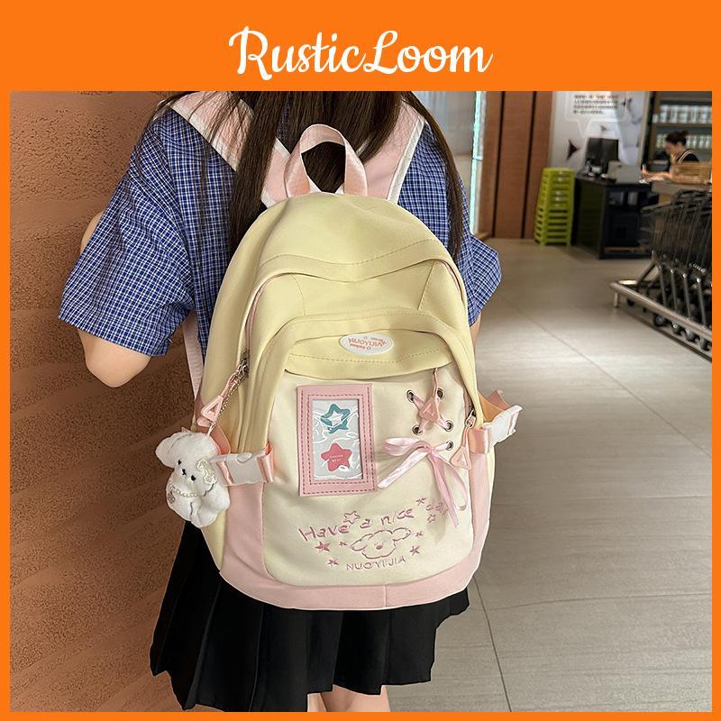 Cute Puppy Letter Embroidery And Strap Design Student Backpack With Pendant