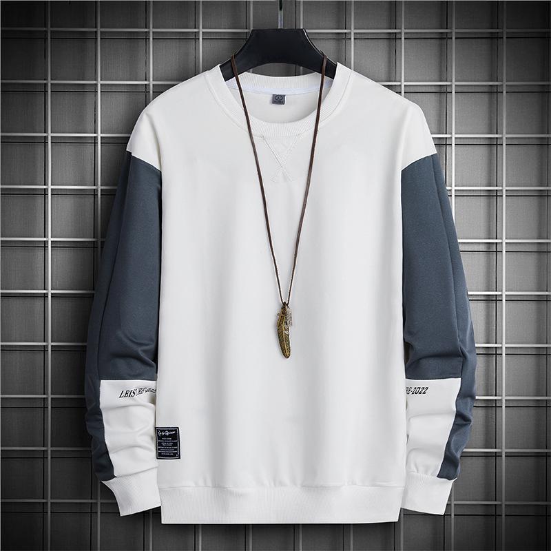 Men's Spring and Autumn Youth Loose Color Matching Long-sleeved Round Neck Top