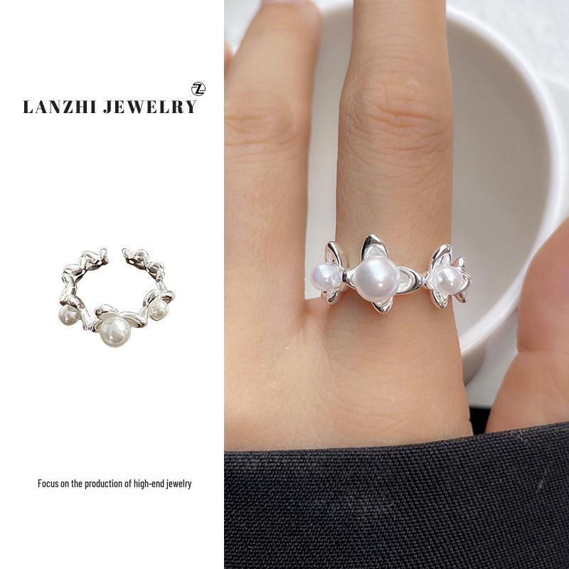 

Кольцо Lan Zhi из стерлингового серебра 925 пробы с бабочкой и жемчугом - Женский элегантный дизайн высокого класса Adjustable Open Size
