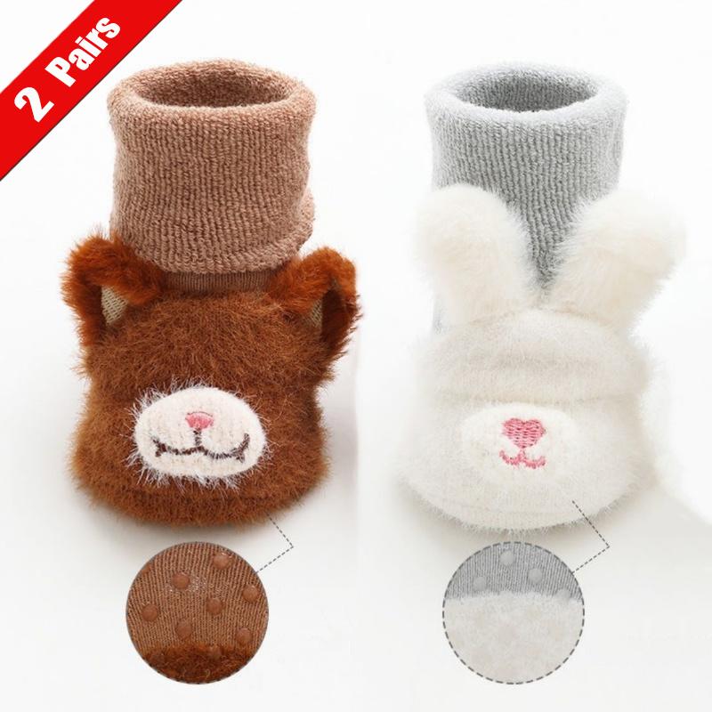 1/2Pairs Newborn Baby Socks For Girls Boys Winter Terry Soft Thick Warm Anti Slip Toddler Socks Cute Cartoon Infant Socks 0-3Y