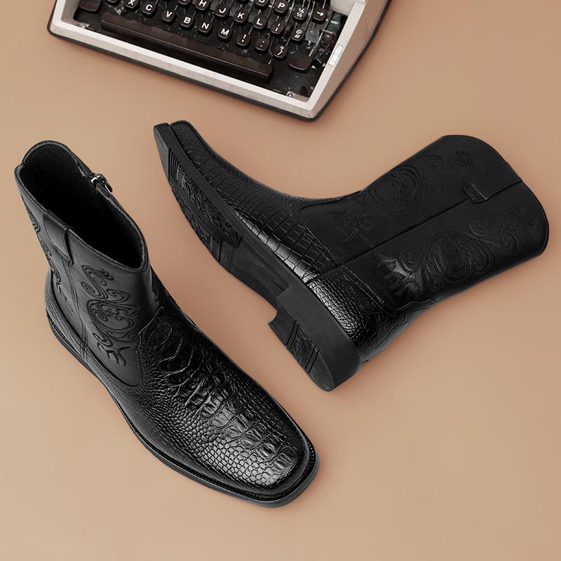 Fashion Mens Boots Chelsea Fashion Shoes Western Motorcycle Knight Cowboy Boots Men High Quality Leather Boots Leather British Men Shoes
