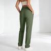 Women's Fashionable Color High Waisted Elastic Straight Leg Casual Pants With Pockets, Yoga And Fitness Pants