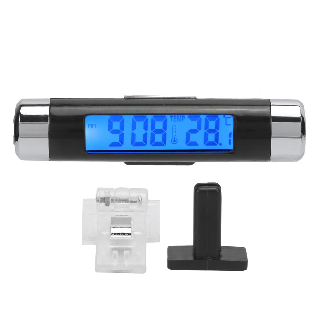 2‑in‑1 Car Digital Thermometer Black Dashboard Blue Backlight Calendar Clock Temperature Gauge