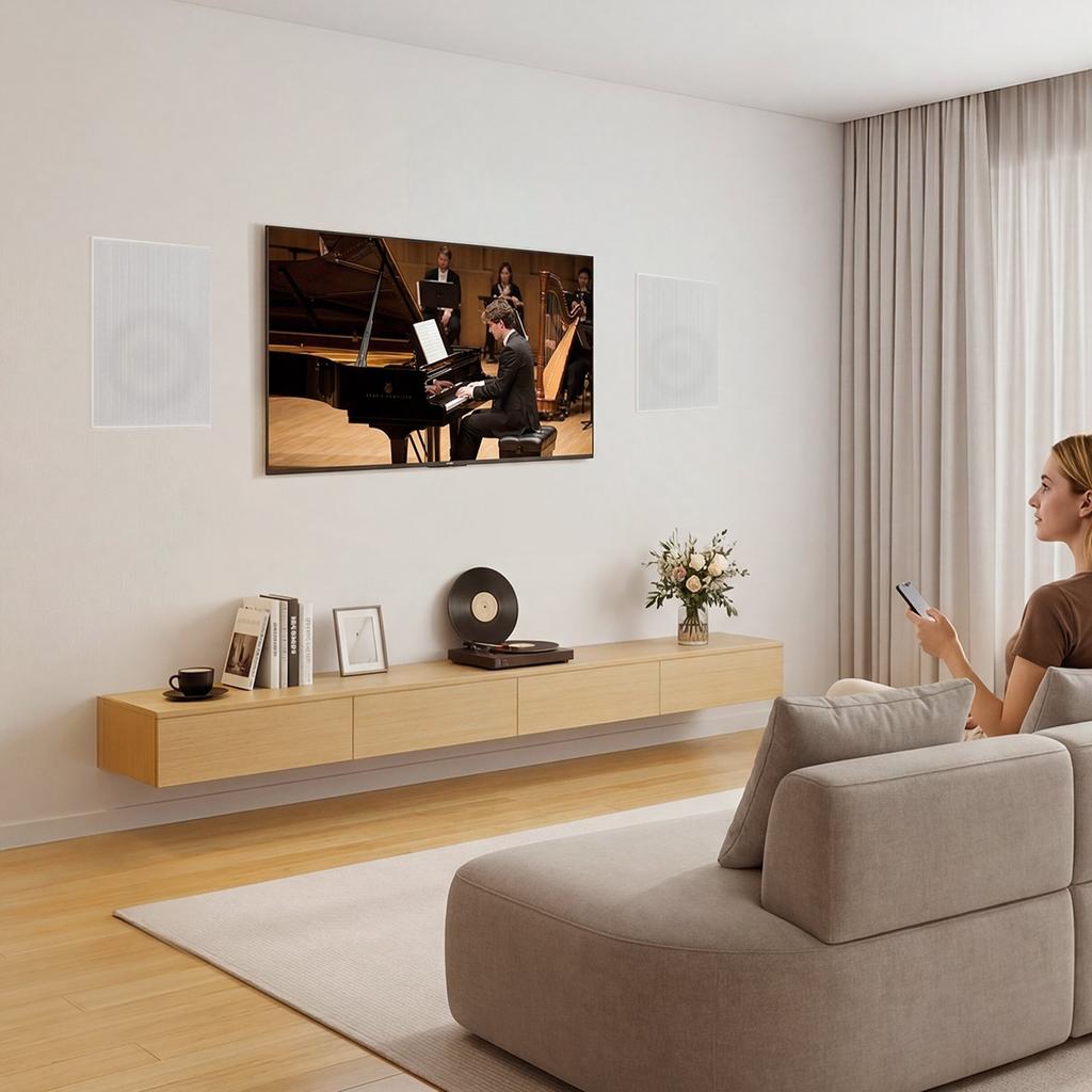 In-Wall Speakers, 203.2mm, In Wall Speaker System with Paintable Grille, Hi-Fi Sound, 200W Peak, 2-Way Rectangular Speakers, for Damp Humid Indoor