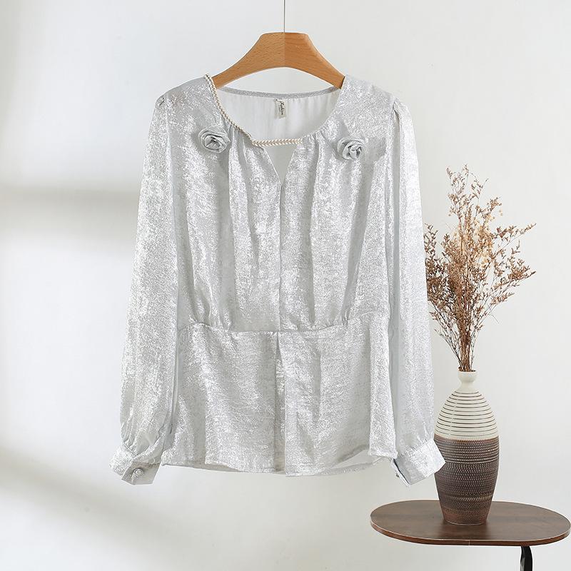 

Сяосянфэн французская рубашка женская 2025 новая верхняя одежда модный темперамент и стройнящий верх с длинным рукавом и маленькая рубашка XXXL [recommended 138-75kg] серебро белый