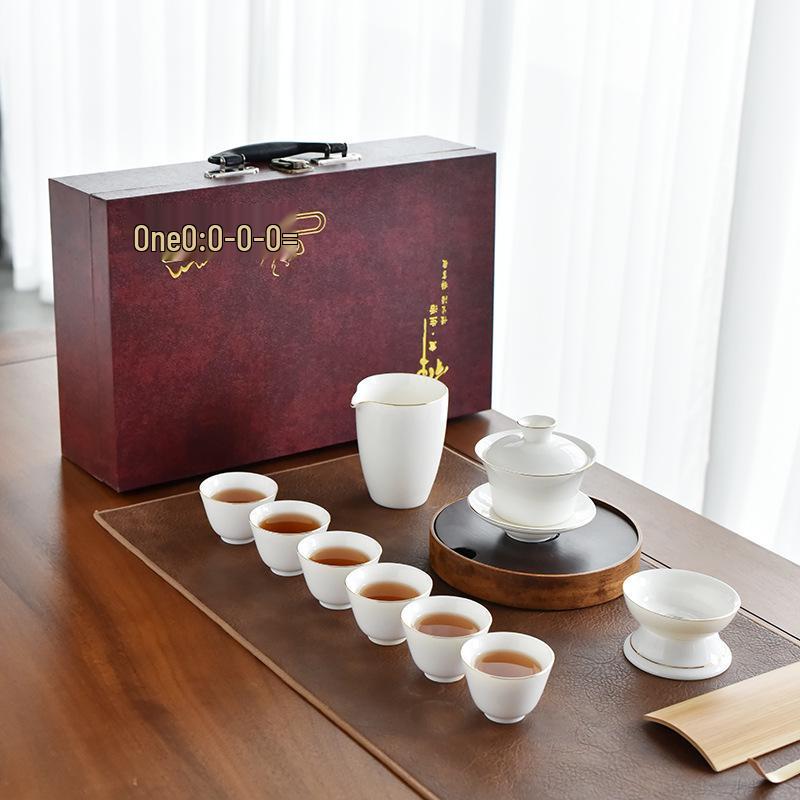 Lamb Fat White Porcelain Gongfu Tea Set - Customizable Tea Cups & Business Gift