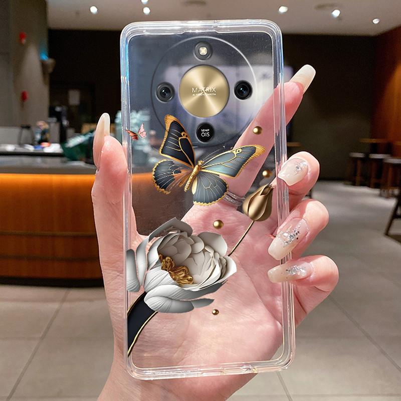 For Honor Magic 8 Lite Case Pretty Flower Butterfly Silicone Clear Back Cover Soft TPU Phone Case for Honor Magic8 Lite 5G Funda
