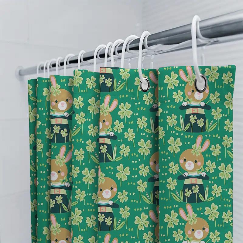 Cute Bunny Rabbit Shower Curtain Easter Themed Bathroom Decor Farmhouse Style Washable Fabric Backdrop