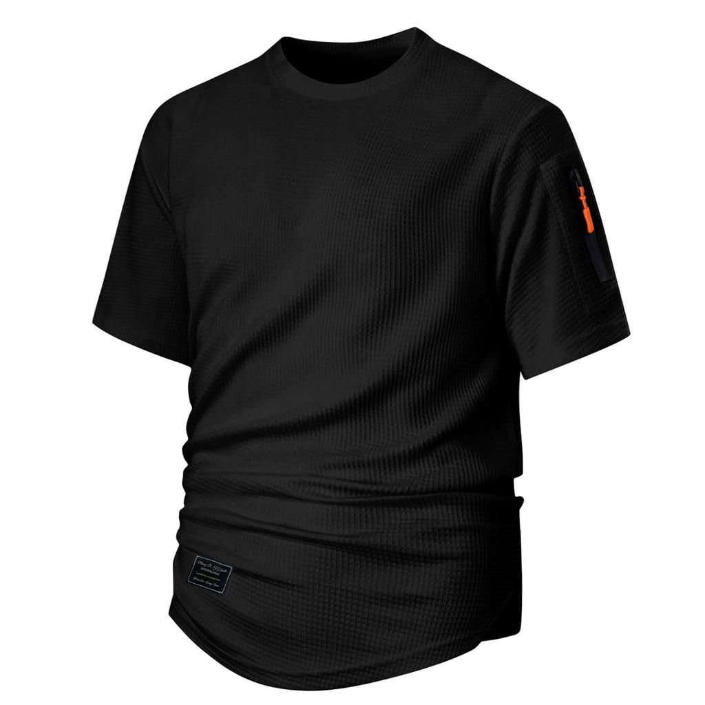 Haut d'été pour homme à col rond et fente à l'ourlet Chemise décontractée de sport à manches courtes pour homme
