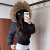 Pink Hooded Short Waist Down Cotton Clothes Women's Winter New Big Fur Collar Short Cotton Coat Small Man