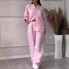 GD2024 European-American Casual Cotton Linen Shirt & Drawstring Wide-Leg Pants Set