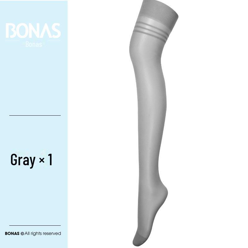 Bonas Women's Black Summer Ultra-Thin Over-the-Knee Japanese Style Stockings