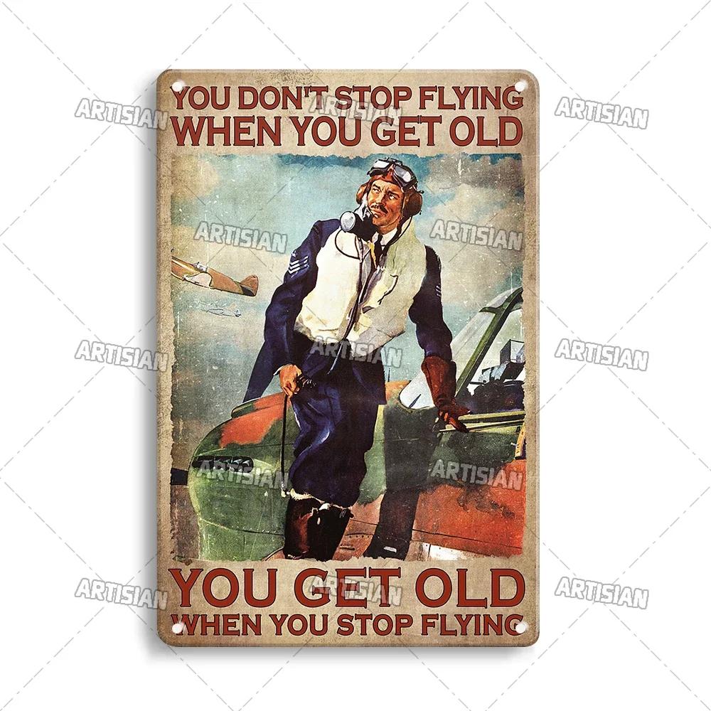 ARTISIAN Male Pilot And Airplane Decorative Plate Vintage Metal Poster Man Cave Home Wall Decor Sign Retro Wall Metal Tin Sign