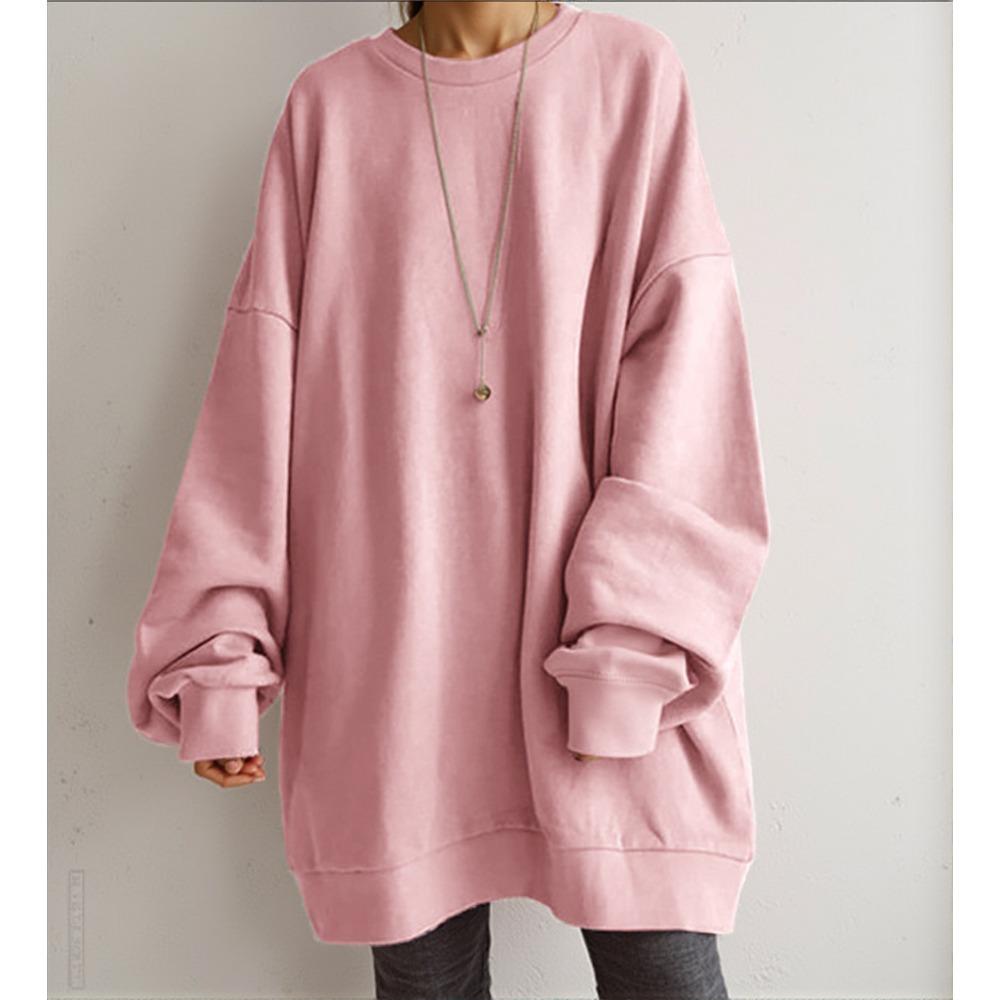 Sudadera de cuello redondo de manga larga para mujer, ajuste extragrande, lisa, informal, holgada, top tipo túnica, jersey