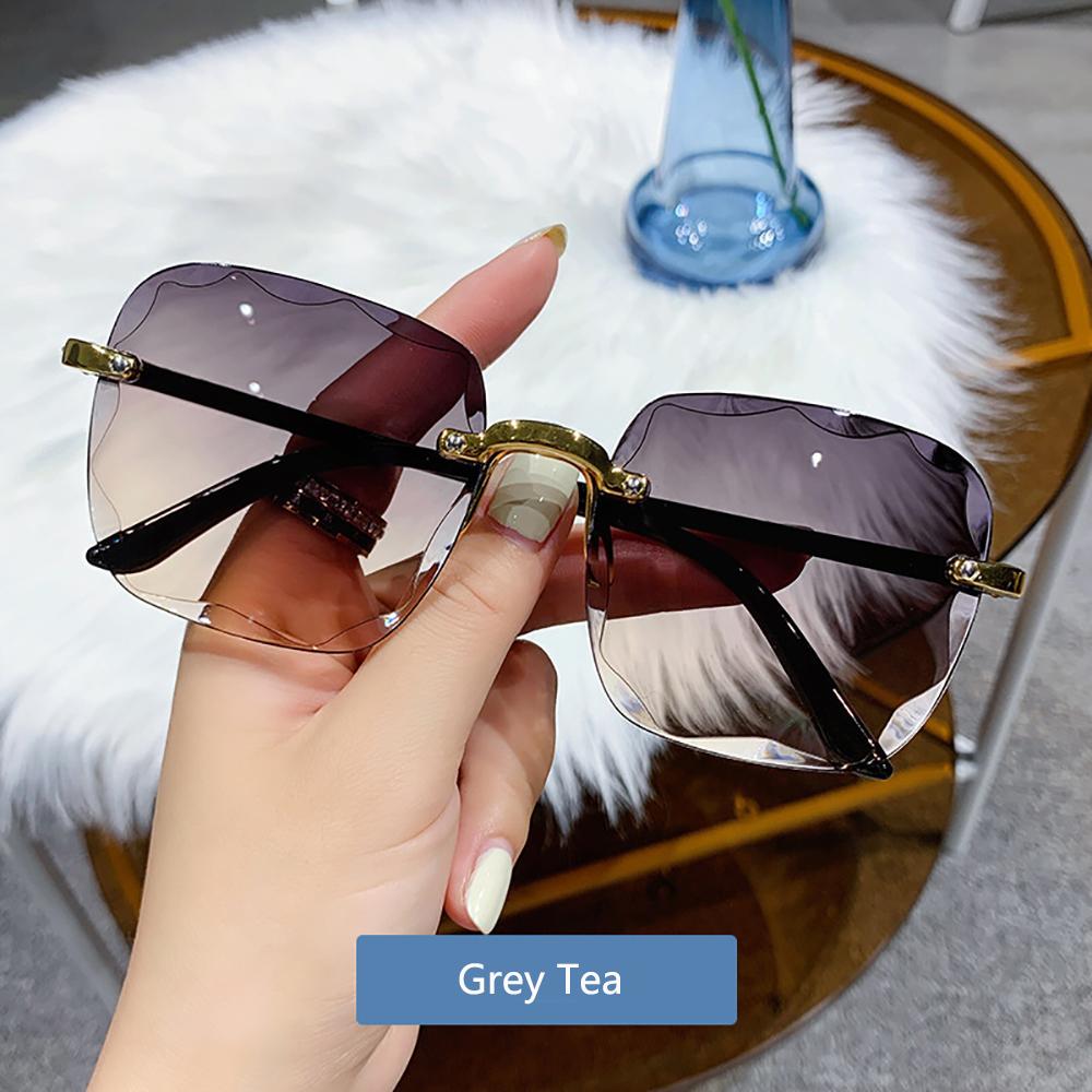 Fashion Vintage Rimless Sunglasses Women Gradient Lenses Square Sun Glasses Uv400 Classic Goggles Outdoor Summer Driving Shades