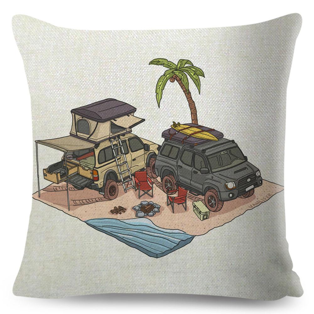 Van Life Pillow Case Decor Cartoon Camper House Travel Car Cushion Cover for Sofa Home Children Room Vanlife Pillowcase 45x45cm