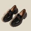 Wind Platform Women's Autumn Thick Heel College Small Leather Shoes Black Soft Leather Thick Heel Single Shoes