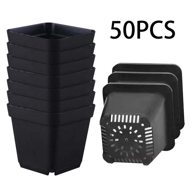 Pots For Seedlings Starter Pots 50pcs Seedling Cups Square Black Reusable Pot With Drainage Holes Gardening Kit Nursery Pot