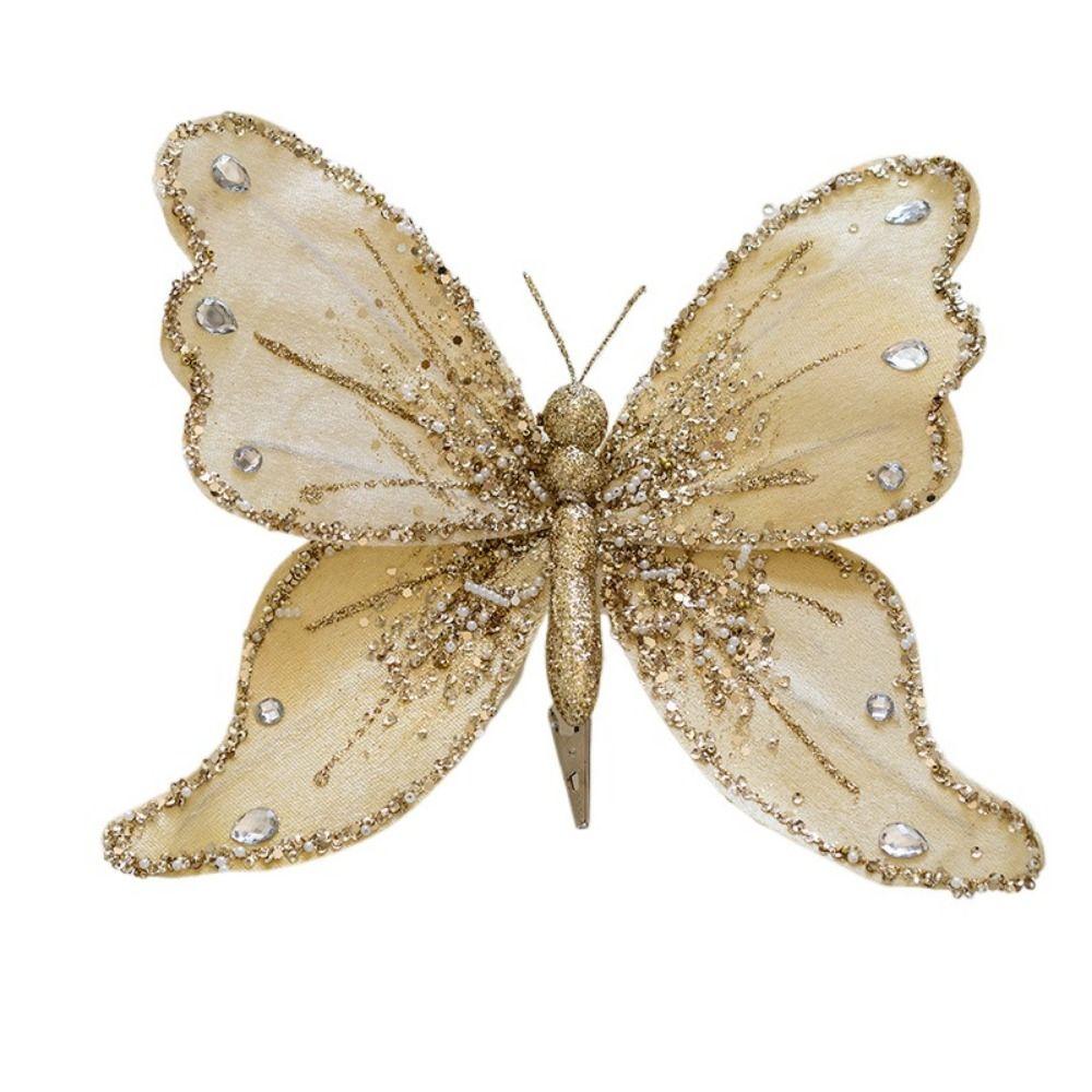 Simulering Glitter Fjärilsdekoration Med Klämma Julgranshänge Festtillbehör