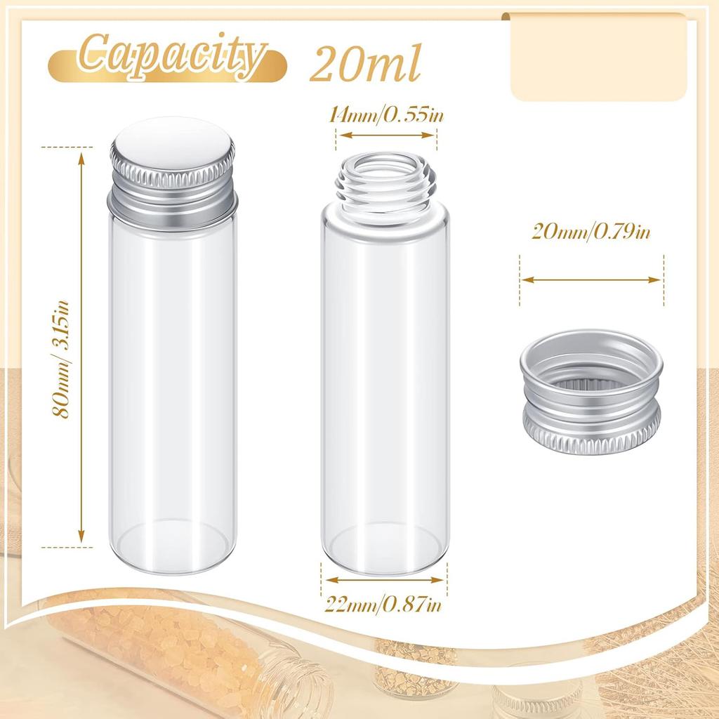Tiny Jars with Aluminum Screw Lids 15ml Small Glass Bottles Clear Mini Vials Metal Caps Top Sample Message Bottle Jewelry Beads