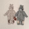 2025 Autumn/Winter Baby Girl Cute Bear Ribbed Footed Romper