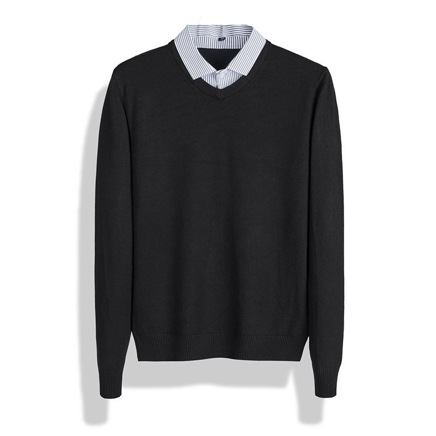 2026 Men's V-Neck Faux Two-Piece Knit Sweater - High-End Business Casual Inner Wear for Spring and Autumn