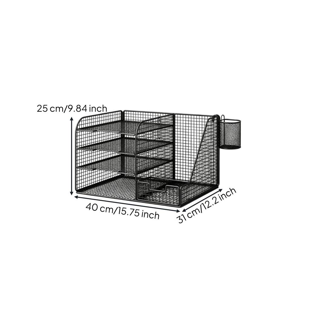Desktop File Organizer with Pen Holders Wire Paper Sorter Metal for Office