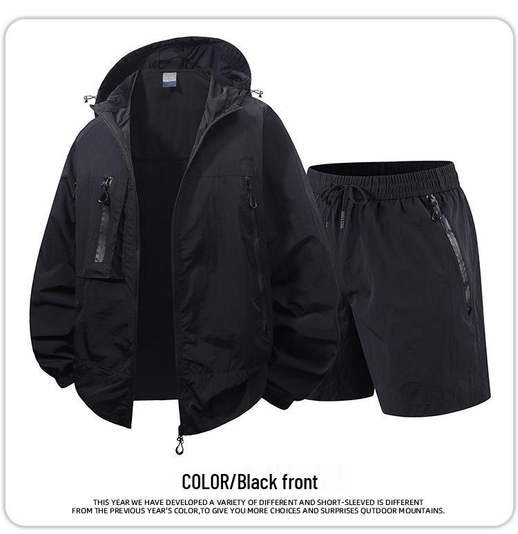 Men's Summer Fashion Sports Set: Casual Cool Five-Point Pants and Sun Protection Top.