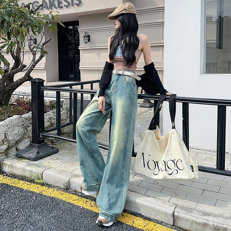 Wide-leg Pants for Women In Autumn Floor Pants Wide-leg Jeans for Women In Autumn High Waist Loose Nostalgic Heavy Industry Washing