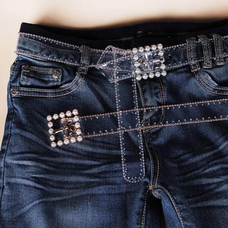 Faux Pearl Adjustable Pin Buckle Belt Dazzling Transparent Waistband Waist Corset for Women Students Slimming Belt