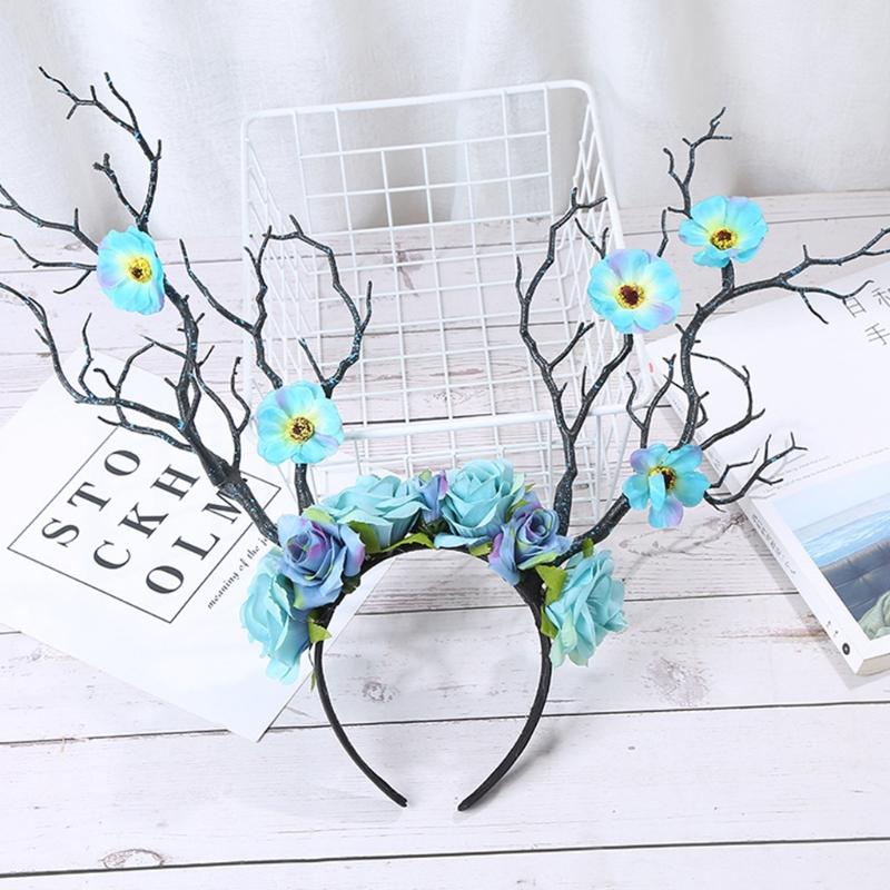 Flower Crown Hair Wreath Deer Antlers Headbands Reindeer Headdress Floral Headwears Holiday Wedding Photo Props