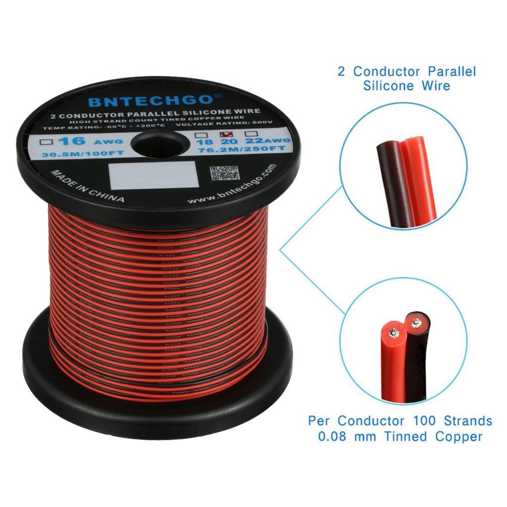 BNTECHGO 20 Gauge Parallel Silicone Wire 20AWG Parallel Silicone Thin Wire Super Flexible Separable Silicone Cable Wire Long Lasting Red and Black