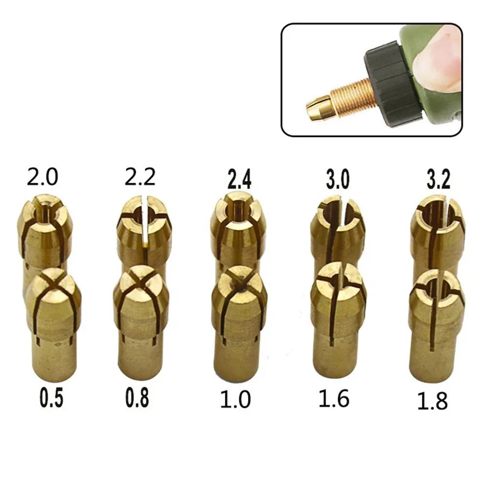 10Pcs/Set Mini Drill Chucks Adapter 0.5mm-3.2mm Mini Drill Chucks Chuck Adapter Micro Collet Brass For Power Rotary Tool