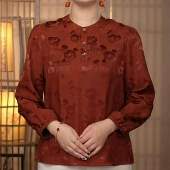 

2026 Stylish Autumn/Spring Long Sleeve Top for Middle-Aged and Elderly Women 3XL вина червоного кольору