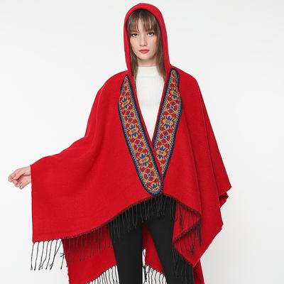 Cachecol de cashmere imitação estilo outono e inverno, chapéu bordado com franjas retrô feminino, xale espesso, capa