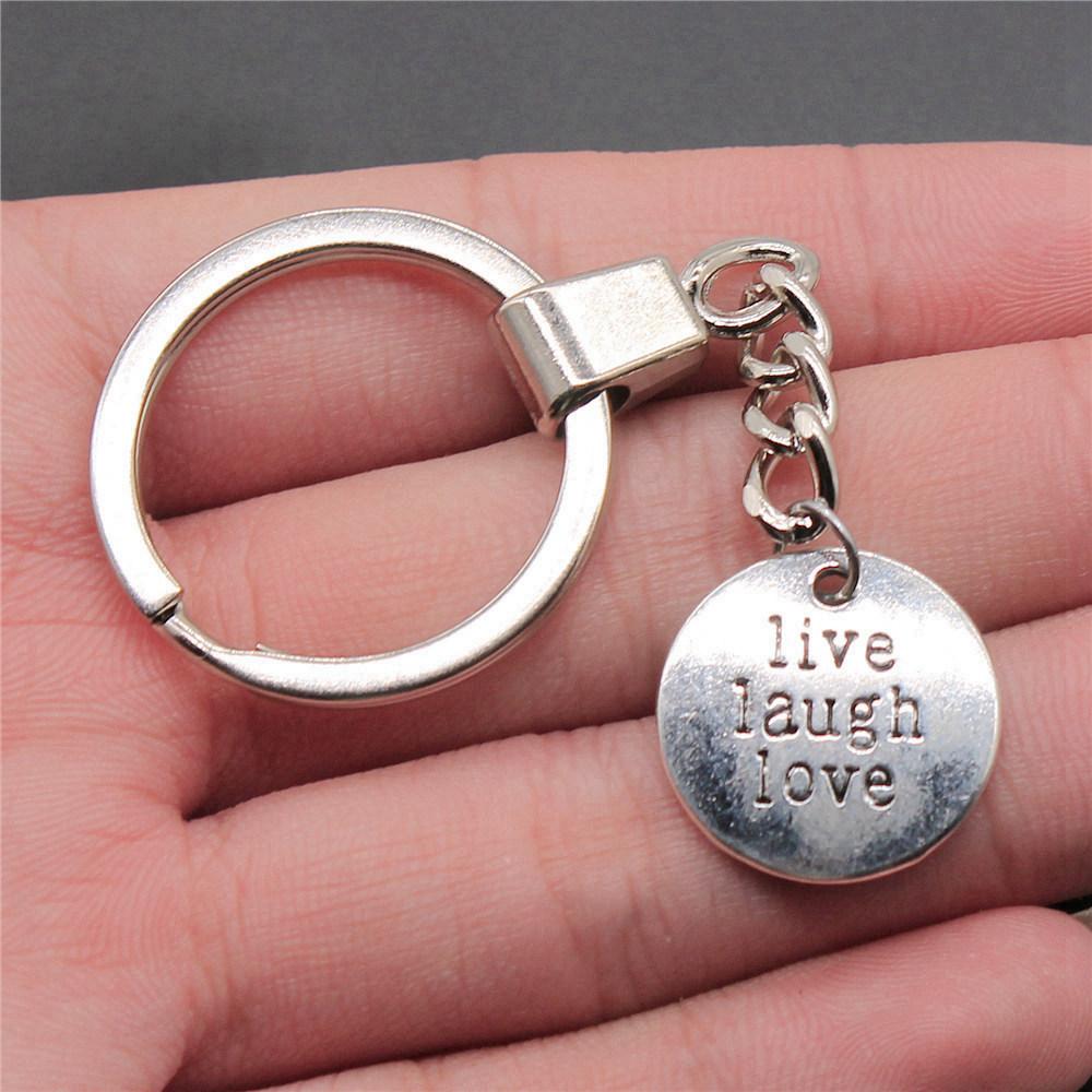 Encouragement Letter Om Yoga Tags Pendant Antique Bronze Metal Keychain with 30mm Ring for Family