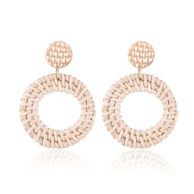 Rattan Earrings 2021 Trend Lightweight Geometric Statement Woven Bohemian Earring Handmade Straw Wicker Braid Hoop Drop Dangle