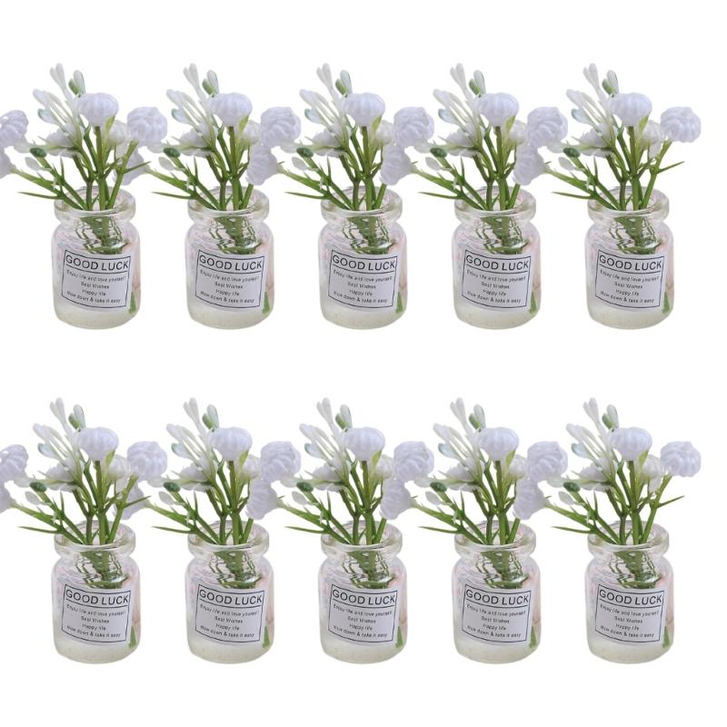 10pc Dashboard Center Console Mount Greenery Decoration Glow Small Figurines Decors Miniature Potted Flowers Ornament