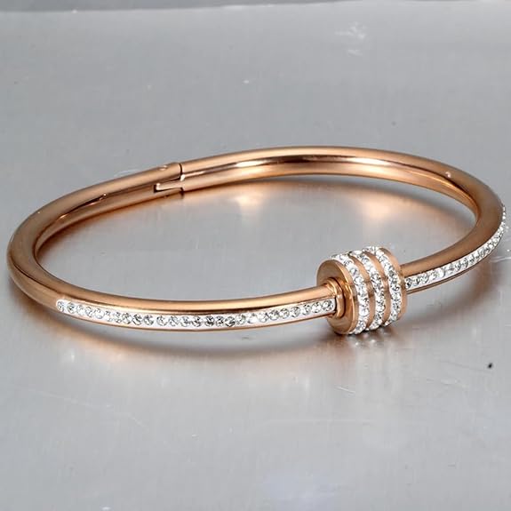 Gold Plated Stainless Steel Openable Crystal Cuff Bangle Bracelet For Women & Girls
