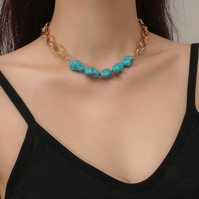 BLINGBAY Damen Kettenhalskette Retro Türkis Unregelmäßige Halskette Mode Persönlichkeit Kette Stein Spleißen Schlüsselbeinkette Mädchen Geburtstagsgeschenk