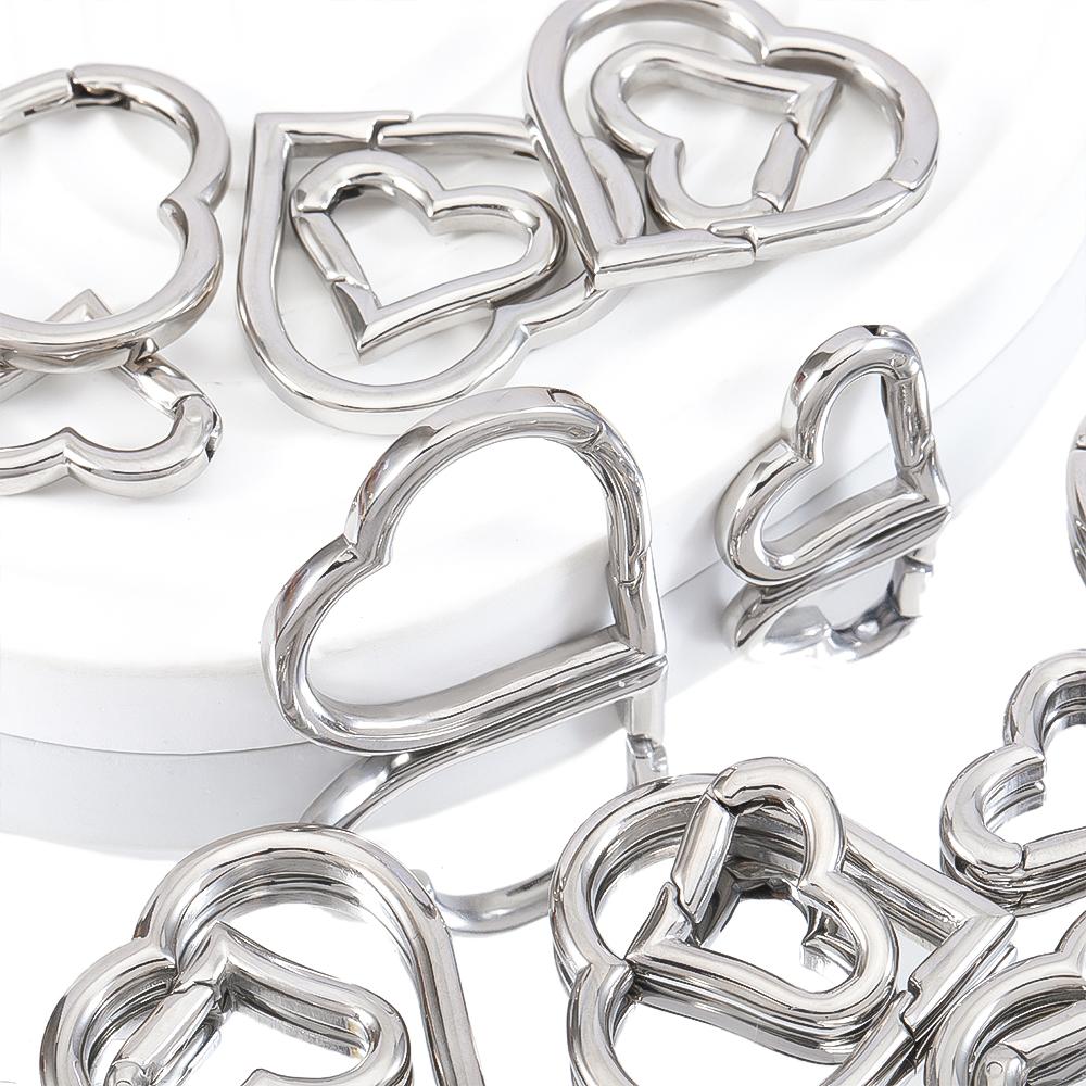 2pcs/1pc No Fade Stainless Steel Heart Spring Lobster Clasp Keychain Oval Clasps Keyring Carabiner Key Holder DIY Jewelry Making