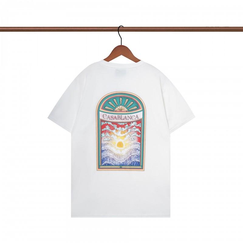 280g Double Yarn Cotton T-Shirt Couples Casablanca Castle Print Short Sleeve Round Neck Loose Fit