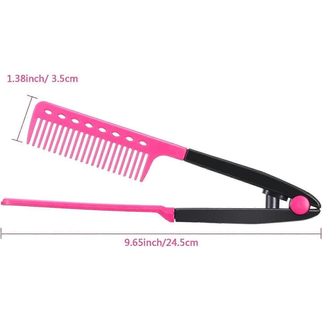 2 Flat Combs Hair Straightener Comb Salon Hair Brush Hairdressing Comb V-Shaped Straightener (Roes Red, Blue,2024 Ping