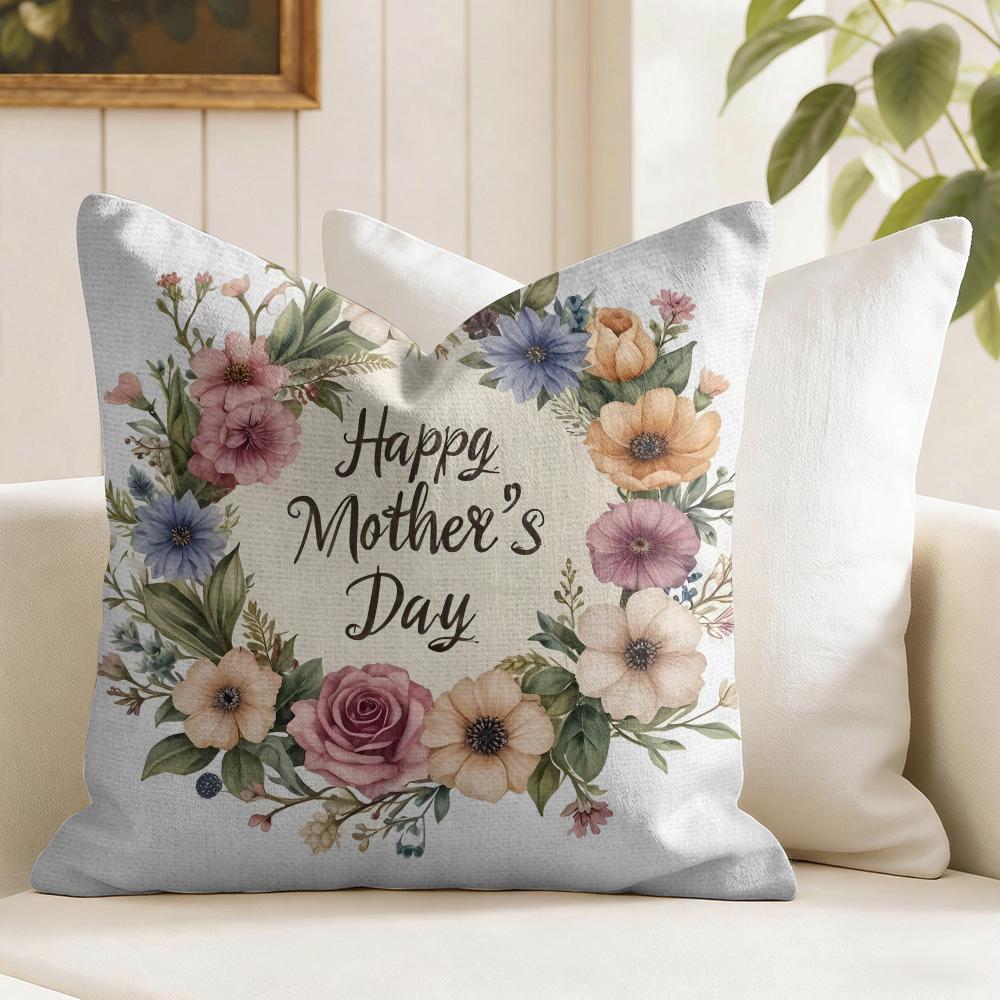 Happy Mothers Day Cushion Cover Summer Linen Pillow Case Organic Fabric Cushion Cover Double-Sided Print Sofa Home Decor