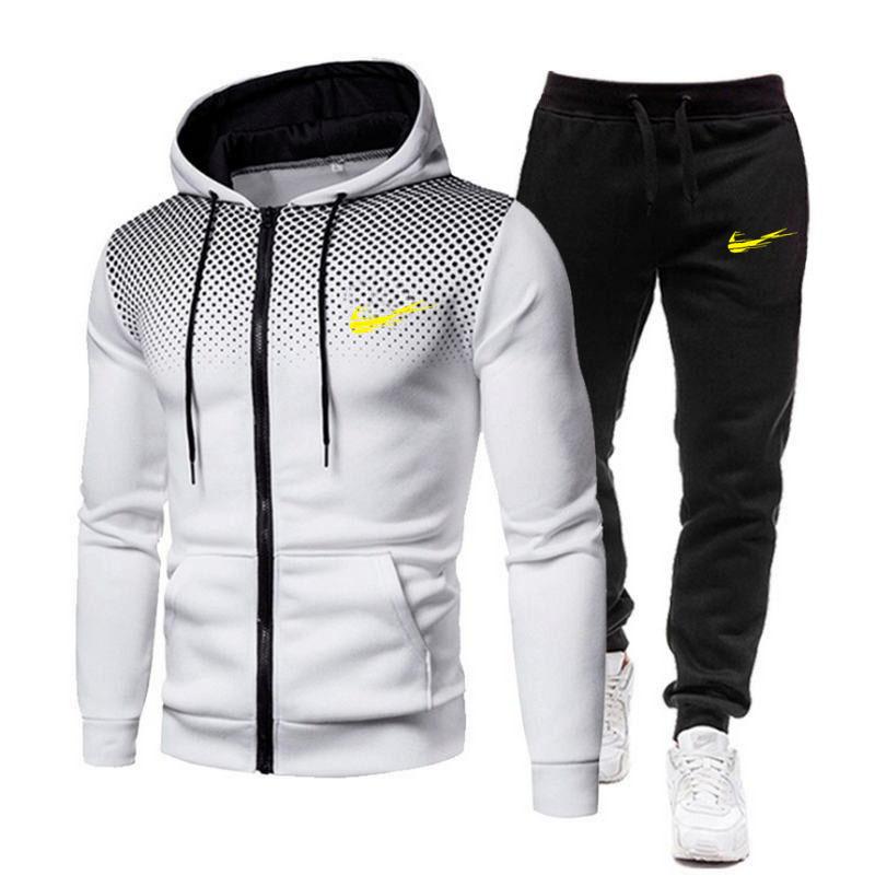 Men's Suit Sportswear Casual Zipper Hooded Sweater + Sweatpants Autumn and Winter Men's Casual Sports Suit