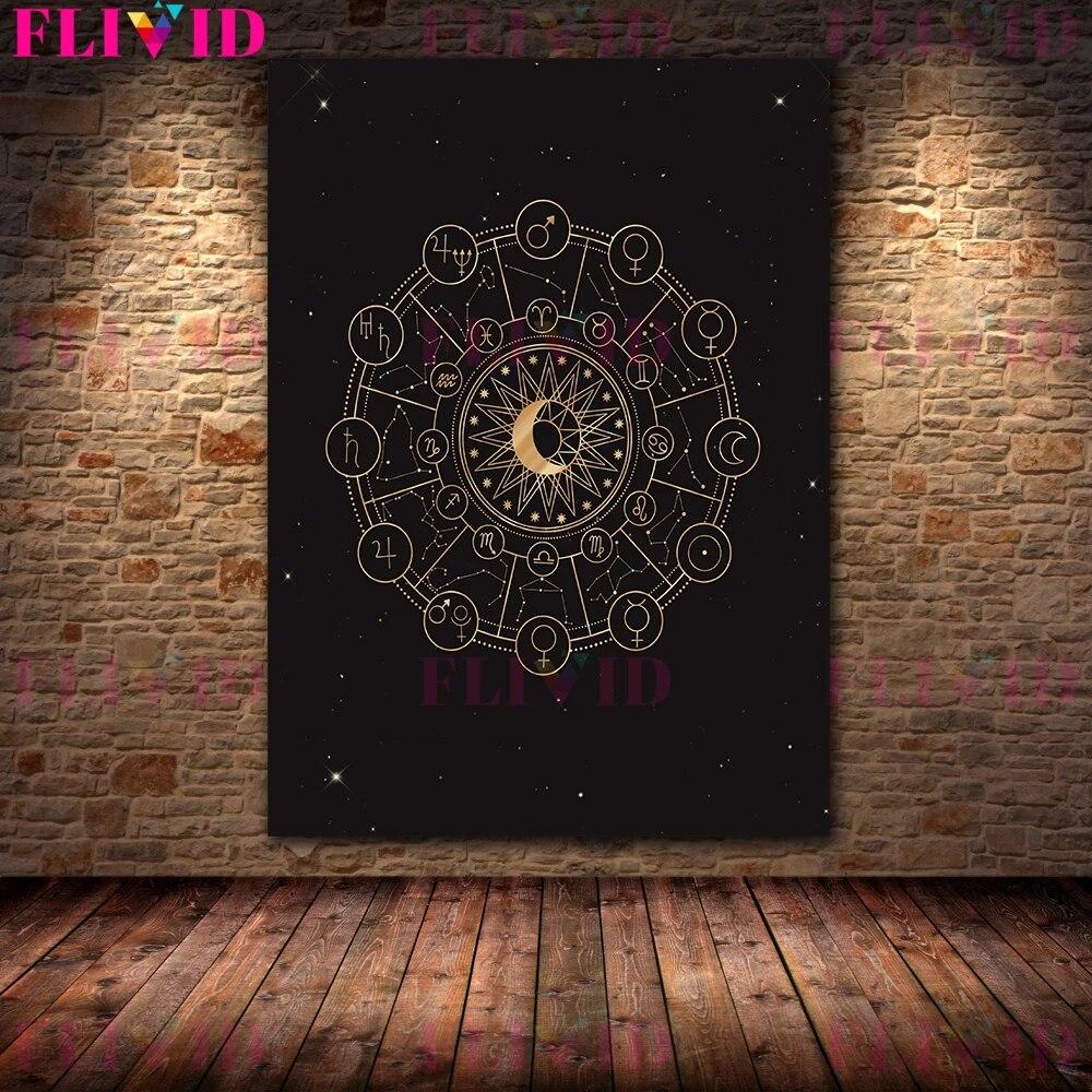 Gold Witchy Art Poster And Print Gothic Home Decor Witch Astrology Constellations Wall Art Witches Calendar Canvas Painting No Frame