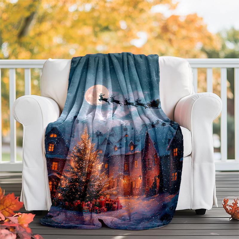 Christmas Santa Claus Theme Printed Blanket - Perfect for Couch, Bed, Travel & Outdoor Use | Machine Washable, Cozy & Durable.